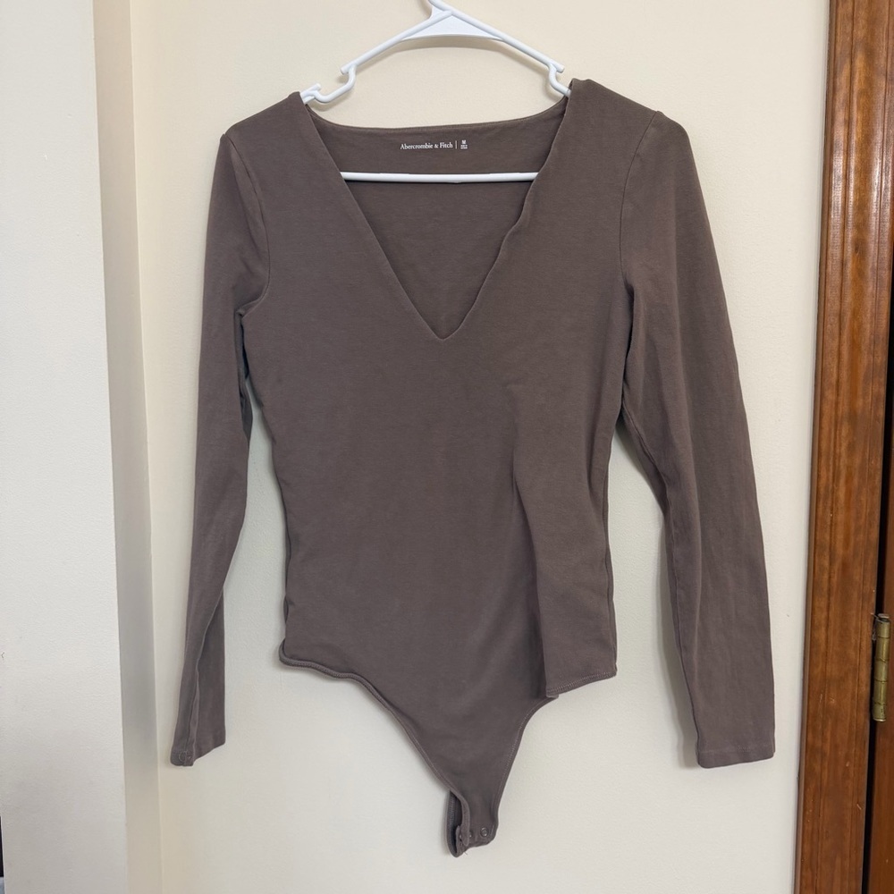 Abercrombie & Fitch Taupe Long Sleeve Bodysuit